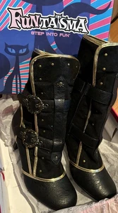 Funtasma Matey 205 schwarz Steampunk Pirat Pleaser Stiefel Größe 12 Schnallen runde Spitze - Bild 1 von 6