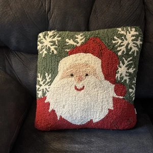 Chandler 4 Corners Laura Megroz SANTA Wool Hooked Pillow 17X17 - Picture 1 of 5