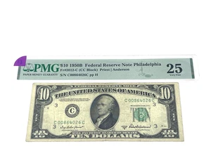Pre 57 - 1950B - $10 Federal Reserve Note Philadelphia, L.G. Seal, PMG 25, (#13) - Picture 1 of 2