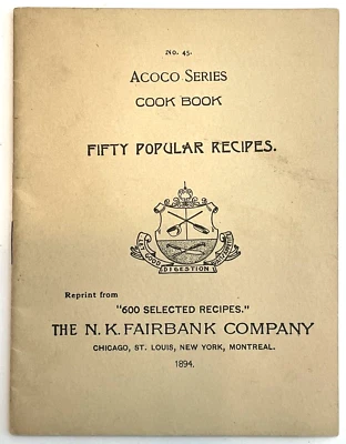 Cottolene The N.K. Fairbank Company Fifty Popular Recipes VTG 1894 Cook Book - Image 1 of 4