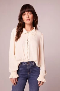 NWT Band Of The Free Denise Cream Ruffle Top Size M Victorian Classic Blouse - Picture 1 of 11