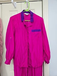 100% SILK Pink/Purple Glam Mean girls-- Top Medium, Pants Small  HAS BEEN WASHED - Picture 1 of 9
