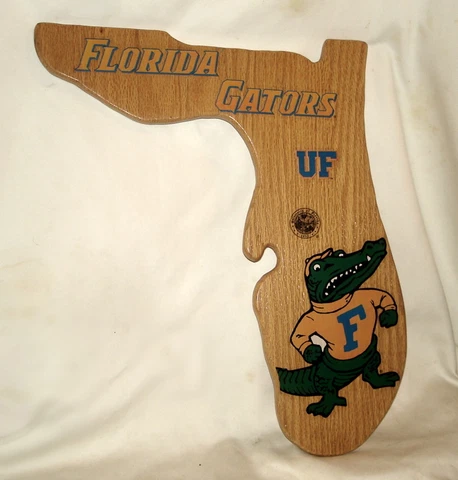 Go Gators! Vintage Handmade Orange Blue Florida Gators Wood 17" Wall Plaque EUC Cover