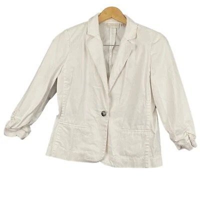Blazer Chico's Blanco Talla 0 Manga 3/4 Mezcla Algodón Cuello Botón Único Foto 1 de 4