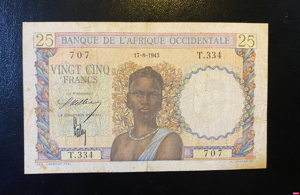 Occidentale, French West Africa, 25 Francs, 1943, P-38, Banknote, VF+ - Image 1 of 2