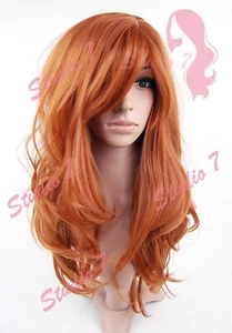 W168 Copper Auburn Long Wavy Ladies Wig Synthetic Skin Top studio7-uk - Picture 1 of 6