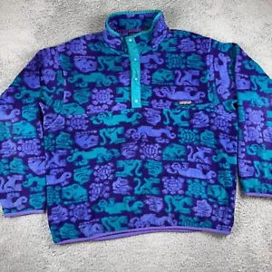 Vintage Patagonia Gargoyle Synchilla 1992 Blue Purple Aztec 25200 USA XL 90s - Picture 1 of 5
