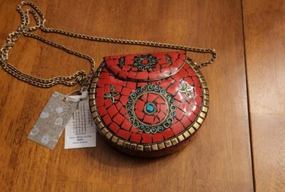  Antik Kraft Crossbody Purse Bag  red /Turquoise Mosaic NWT all metal clutch - Image 1 of 4