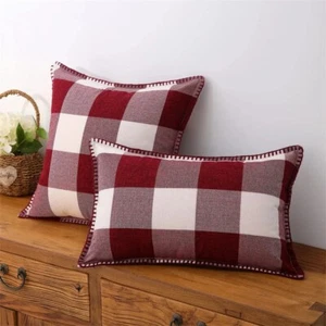 Plaid Check Pillow Cover Cotton Linen Cushion Covers Home Decor Pillow Cover - Picture 1 of 18