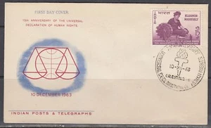India Scott 379 FDC - Human Rights Declaration, 15th Anniv. - Picture 1 of 1