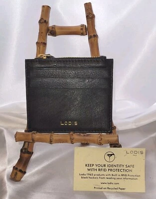 Estuche para Tarjetas Lodis 100% Cuero Negro Nuevo con Etiquetas Rfid Top Cremallera Tono Dorado Herrajes 5 Ranuras Foto 1 de 3