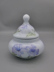 Morning Glory Apothecary Jar Circus Tent Lid Purple Flower Vanity Vintage MCM 6" - Picture 1 of 19