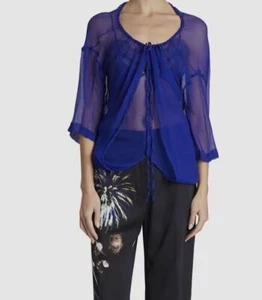 $1020 Dries Van Noten Women's Blue Silk Top W/ Lace Bralette Size 40/US 8 - Picture 1 of 4