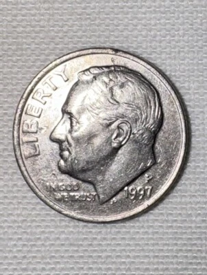 1997 Roosevelt Dime Off Center Dime Wide Rim U. S. Mint Error - Image 1 of 4