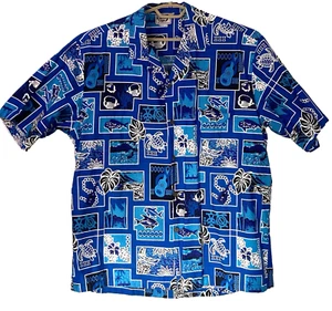 Paradise Style VTG Hawaiian Shirt Blue Fish Palms Surf Men’s Size 3XL Hawaii USA - Picture 1 of 12