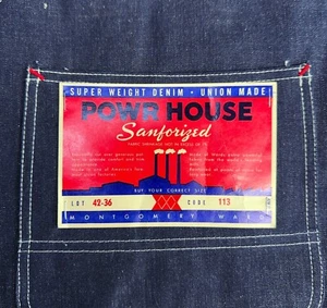 Vintage Montgomery Ward Powr House Denim Cotton Jean Bib Overalls 40x32 NOS - Picture 1 of 12