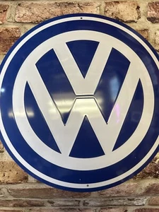 VW Logo 35cm Large Round Retro style Embossed Metal Sign. Home, Bar, Mancave, - Picture 1 of 6