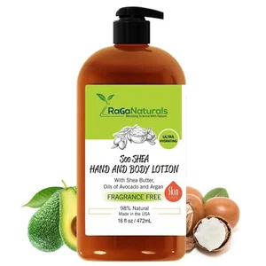 RaGaNaturals Body Lotion Unscented Shea Butter Argan Avocado Vitamin E & B5, 8oz - Picture 1 of 4