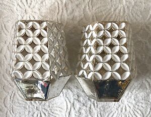 Two’s Company Gold White Silver New Mercury Glass Candle Holder Hurricane
