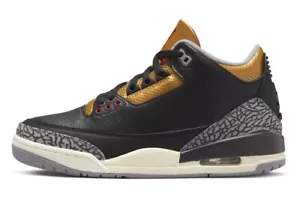 NIKE AIR JORDAN 3 RETRO BLACK CEMENT GOLD SHOES WOMEN SIZE US7-9 EUR38-41 III - Picture 1 of 8