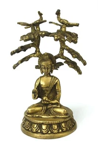 Indian Buddha under the Bodhi Tree statue, gold finish, 18cm high, CM6060. - Picture 1 of 4