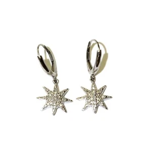 New 925 Sterling Silver .10ct SI2 I1 H diamond Starburst dangle earrings unique - Imagen 1 de 5