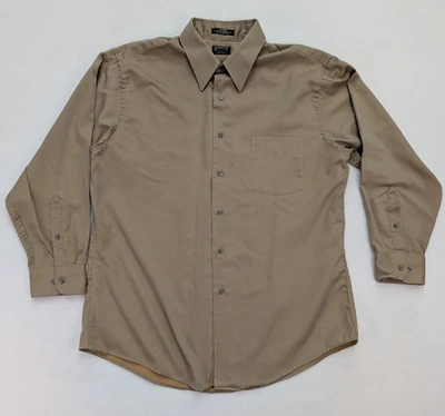 Arrow Men's Dress Shirt Size XL 17.5 x 32/33 Beige Brown Sateen FLAWS - Image 1 of 4
