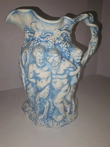 Minton Stoneware Pitcher Blue White Silenus Bacchus Style Antique Estate Item - Bild 1 von 5