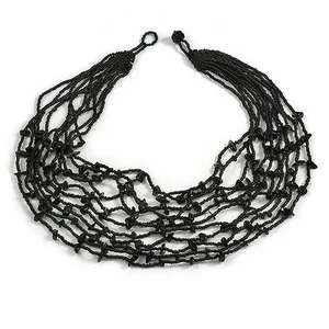 Collar multihilo cuentas de vidrio negro/piedra semipreciosa - 60 cm de largo - Imagen 1 de 5