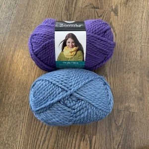 2 Skeins Loops & Threads ZOOMBA Yarn Passion (Purple) + Unnamed Blue Acrylic New - Picture 1 of 5