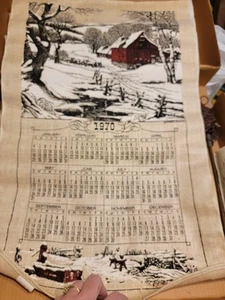 1970 Vintage calendar Dish Towel with Covered Bridge design - Picture 1 of 1