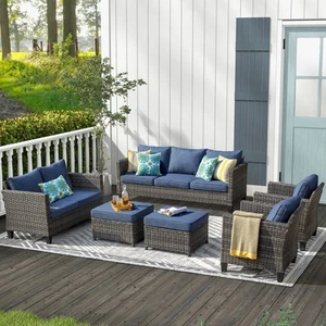 OVIOS 6-piece Patio Wicker Furniture Loveseat Conversation - Picture 1 of 29