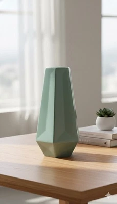 IKEA Älmhult Ceramic Decorative Vase Geometric Pastel Blue Turquoise Green 8” - Image 1 of 4