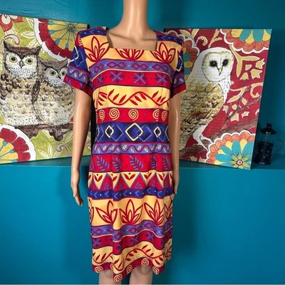 Vestido vintage años 90 Y2K Sag Harbor para mujer talla 10 estampado geométrico manga corta Foto 1 de 4