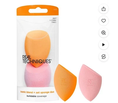 Real Techniques 标志性混合 + 套装 化妆 海绵 双人组,橙色和粉红色,2 件 — 第 1/3 张图片