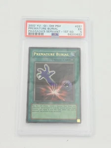 2002 Yugioh PSV-037 Premature Burial Ultra Rare Holo 1st Edition PSA 5 - Picture 1 of 2