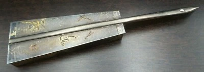 Hermosa caja de incienso antigua hecha a mano japonesa de plata esterlina Kogo en forma de abanico Foto 1 de 4