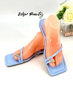 Cape Robbin Toe Ring Slide Sandals Women’s Size 9 Flats Blue Clear Gold NEW - Picture 1 of 6