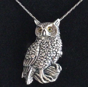 Sterling Silver Antique style large owl bird brooch pin Pendant Necklace Gothic - Picture 1 of 5