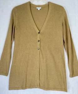 J Jill Cardigan Sweater Small Linen Blend Gold Beige Womens 3 Button Long Sleeve - Picture 1 of 5