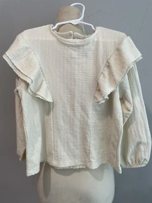 Zara Girls Ivory Long Sleeve Blouse Flutter Sleeve Size 7 - Image 1 of 4