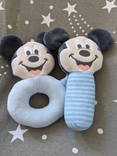 Never used Disney Baby Mickey Mouse 2 pack Blue Baby Rattle Set | eBay