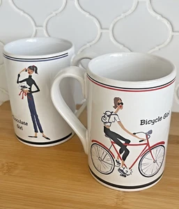 Pair Of “THE GIRLS” Bicycle And Chocolate Diva Girls 12 oz Coffee Tea Mugs - Picture 1 of 13