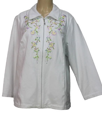 Dream Jeannes by Quacker Factory Full Zip Jacket Long Sleeve Embroidered White L - Image 1 of 4
