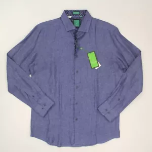Tiglio Sport Men Pure 100% Linen Button-up Shirt Size Large Blue Long Sleeve NWT - Picture 1 of 8