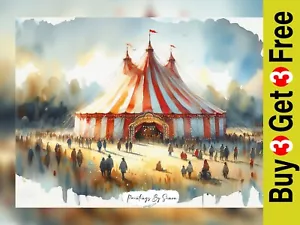 Whimsical Circus Tent Watercolor, Watercolor Painting Print 5"x7" on Matte Paper - Picture 1 of 7