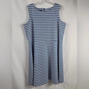 Talbots Stretch Knit Sleeveless Midi Dress 2X Blue/White Geometric Preppy Office - Picture 1 of 7