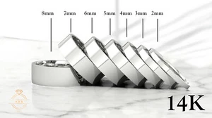 14K White Gold FLAT Wedding Band Ring - Comfort Fit Polished Solid Gold - Picture 1 of 10