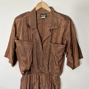 Vintage Souree Myven of California Satin Dress Size 11/12 Safari Classic 80's - Picture 1 of 12