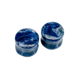 Natural Sodalite Crystal Double Flared Round Ear Gauges Plugs 8g (3mm) to 54mm - Picture 1 of 13